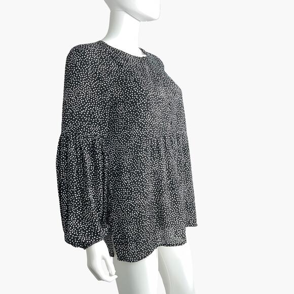 LOFT Polka Dot Long Sleeve 1/2 Button Up Blouse Top (Black/White | Size S) - Picture 2 of 8